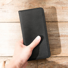 Fashion Black Leather Mens Bifold Long Wallet Thin Card Wallet Black Long Wallet for Men - iwalletsmen