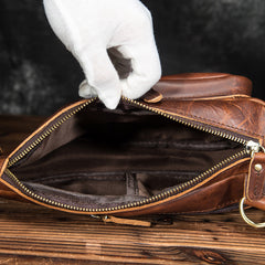 Badass Brown Leather Men's Sling Bag Chest Bag Vintage 8-inches One shoulder Backpack For Men - iwalletsmen