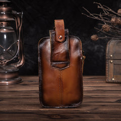 Oiled Brown Leather Cell Phone Retro Belt Pouch for Men Waist Bags BELT BAG For Men - iwalletsmen