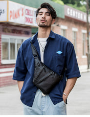 Badass Black Leather Men's Sling Bag Chest Bag Black One shoulder Backpack Bundy Bag For Men - iwalletsmen