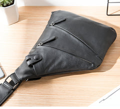 Badass Black Leather Men's Sling Bag Chest Bag Black One shoulder Backpack Bundy Bag For Men - iwalletsmen