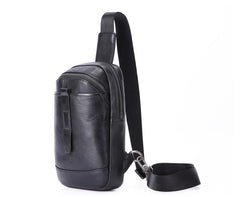 Badass Black Leather Men's 8-inch Trendy Sling Bag Chest Bag One shoulder Backpack Sports Bag For Men - iwalletsmen