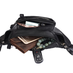 Badass Leather Fanny Pack Men's Black Chest Bag Hip Bag 8 inches Waist Bag For Men - iwalletsmen