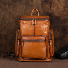 Best Black Leather Mens Satchel Backpack Barrel 15'' Laptop Rucksack Vintage School Backpack For Men