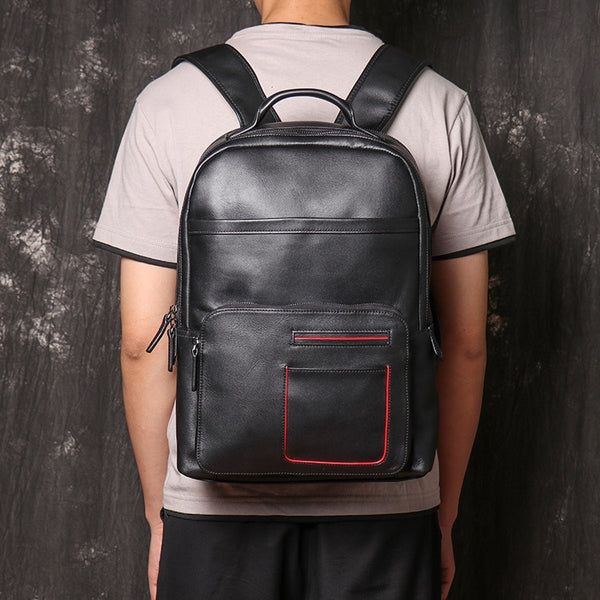 Black Leather Backpack Mens 14 Laptop Work Backpack School