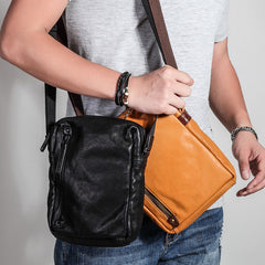 Black Leather Mens Vertical Shoulder Bag Vertical Side Bag Crossbody Bag For Men
