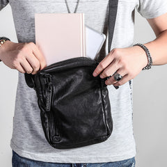 Black Leather Mens Vertical Shoulder Bag Vertical Side Bag Crossbody Bag For Men
