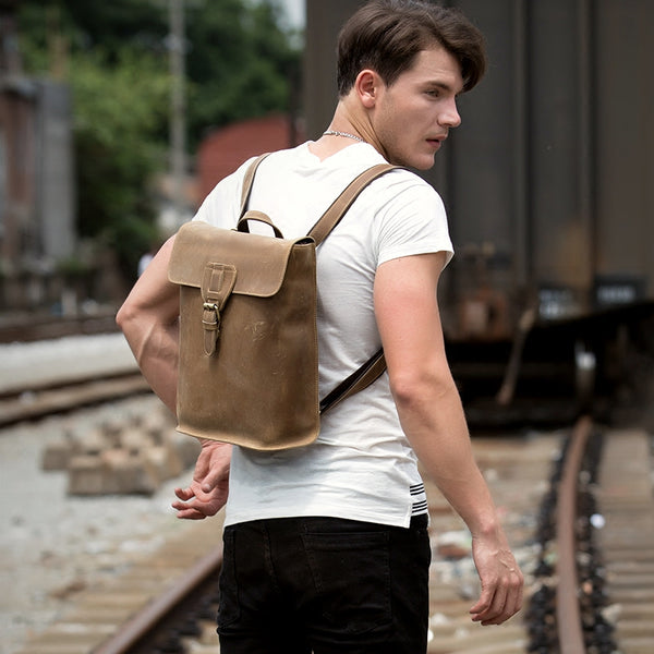 Leather computer top backpack mens