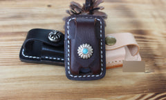 Handmade Mens Black Leather Slim Zippo Lighter Case Slim Zippo Lighter Holder with Belt Clip - iwalletsmen