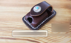 Handmade Mens Black Leather Slim Zippo Lighter Case Slim Zippo Lighter Holder with Belt Clip - iwalletsmen