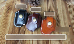 Handmade Mens Black Leather Standard Zippo Lighter Cases Zippo Lighter Holder with Belt Loop - iwalletsmen