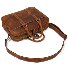 Brown Leather Mens Briefcase Work Briefcase Business Handbag 14'' Laptop Briefcase For Men