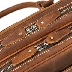 Brown Leather Mens Briefcase Work Briefcase Business Handbag 14'' Laptop Briefcase For Men