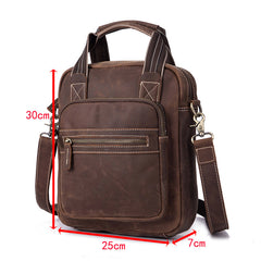 Vintage Brown Leather Mens Vertical Work Bag Handbag Vertical Briefcase Shoulder Bag For Men - iwalletsmen