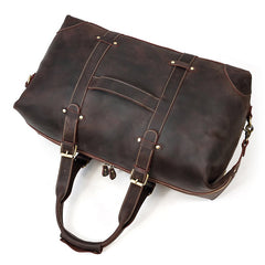Coffee Leather Mens Travel Bag Weekender Bag Large Duffle Bag Cool Overnight Bag for Men
