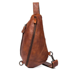 Brown Casual Leather Mens Sling Bag Chest Bags Brown SLing Pack One Shoulder Backpack for Men - iwalletsmen