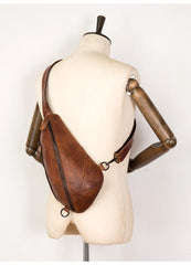 Brown Casual Leather Mens Sling Bag Chest Bags Brown SLing Pack One Shoulder Backpack for Men - iwalletsmen