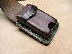 Handmade Black Leather Mens Slim Zippo Lighter Case Black Slim Zippo Lighter Holder with Belt Loop for Men - iwalletsmen