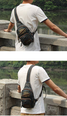 Fashion Denim Blue Mens Sling Bag Chest Bags Denim Sling Pack One Shoulder Backpacks For Men - iwalletsmen