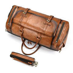 Classic Tan Leather Mens Large Weekender Bag Travel Bag Large Leather Duffle Bag
