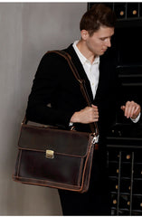 Coffee Leather Mens Briefcase 15.6 inches Work Briefcase Business Briefcase Laptop Briefcase For Men