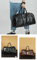 Coffee Leather Mens Large Weekender Bag Duffle Bag Overnight Bag Travel Bag for Men