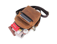 Brown Leather Small Waist Bag Belt Pouch Vertical Mini Shoulder Bag Belt Bag Side Bag For Men - iwalletsmen