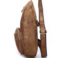 Cool Black and Brown Mens Leather Chest Bag Sling Bag Sling Crossbody Bag For Men - iwalletsmen