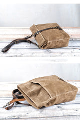 Cool Waxed Canvas Leather Mens 14'' Messenger Bag Motorcycle Side Bag Handbag For Men - iwalletsmen