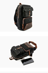 Cool Canvas Leather Mens Sling Bag Waterproof Chest Bag One Shoulder Backpack Phone Bag for Men - iwalletsmen