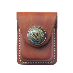 Handmade Indian Brown Leather Mens Classic Zippo Lighter Case With Belt Clip Lighter Holders For Men - iwalletsmen