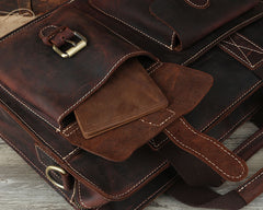 Red Brown Leather 14 inches Briefcase Messenger Bag Vintage Handbag Work Bag For Men - iwalletsmen