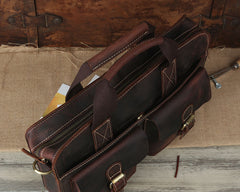 Red Brown Leather 14 inches Briefcase Messenger Bag Vintage Handbag Work Bag For Men - iwalletsmen