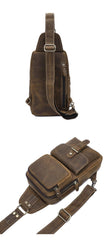 Brown Leather Men's Sling Bags Best Sling Pack Chest Bag One Shoulder Backpack For Men - iwalletsmen