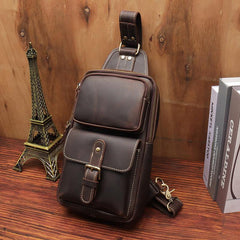 Brown Leather Men's Sling Bags Best Sling Pack Chest Bag One Shoulder Backpack For Men - iwalletsmen
