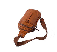 Fashion Brown Leather Men Sling Pack Chest Bag Sling Bag Cool Coffee Leather One Shoulder Backpack For Men - iwalletsmen