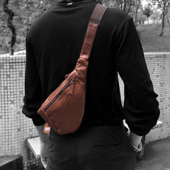 Fashion Brown Leather Men's Sling Bags Chest Bag Fashion Brown One shoulder Backpack Sling Bag For Men - iwalletsmen