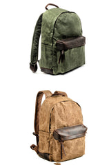 Waxed Canvas Womens Mens Backpack 14'' Green College White Backpack Travel Backpack For Men - iwalletsmen