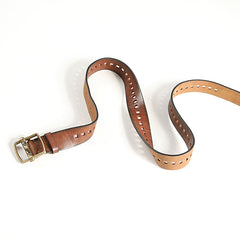 Genuine Leather Black Hollow Fashion Belt Khaki Belt Brown Long Belt Slim Belt for Men - iwalletsmen