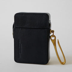 Handmade Black Leather Mens Cigarette Case with Lighter Holder for Men Best Gift for Him