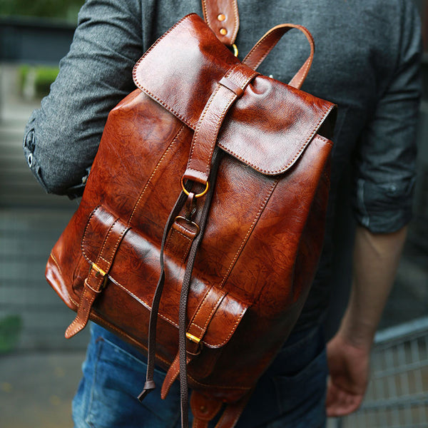 Mens leather hot sale backpack laptop