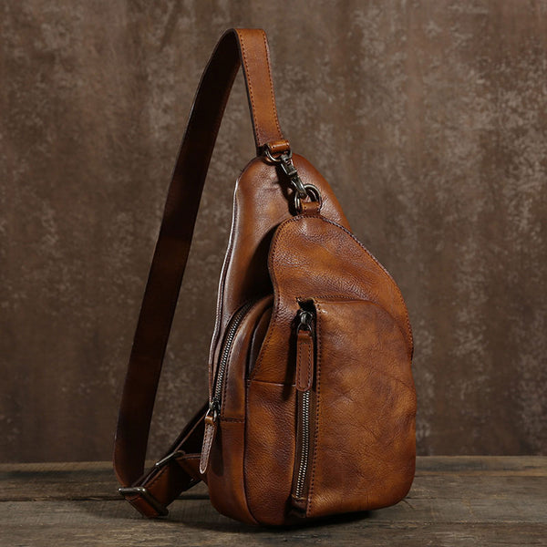 Handmade Leather Sling Bag Stylish Chest Bag Mens Messenger Bag