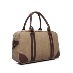Khaki Leather Canvas Mens Weekender Bag Casual Travel Handbag Canvas Duffle Bag for Men - iwalletsmen