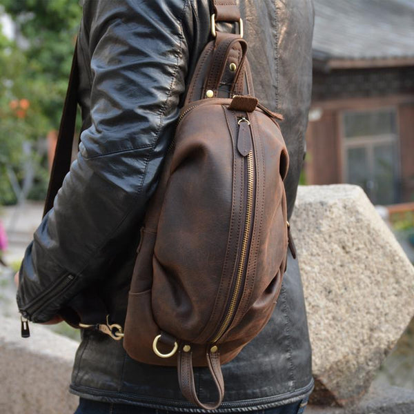 Leather Mens Cool Sling Bag Crossbody Bag Chest Bag for men – iwalletsmen