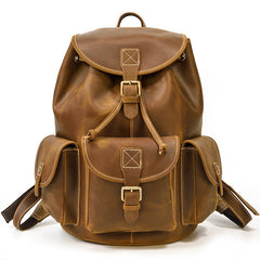 Leather Mens 14inch Laptop Backpack Travel Backpack Vintage School Backpack for Men