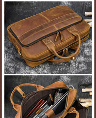 Leather Mens Briefcases Vintage Coffee Work Briefcase Business Handbag 15’‘ Laptop Briefcase For Men