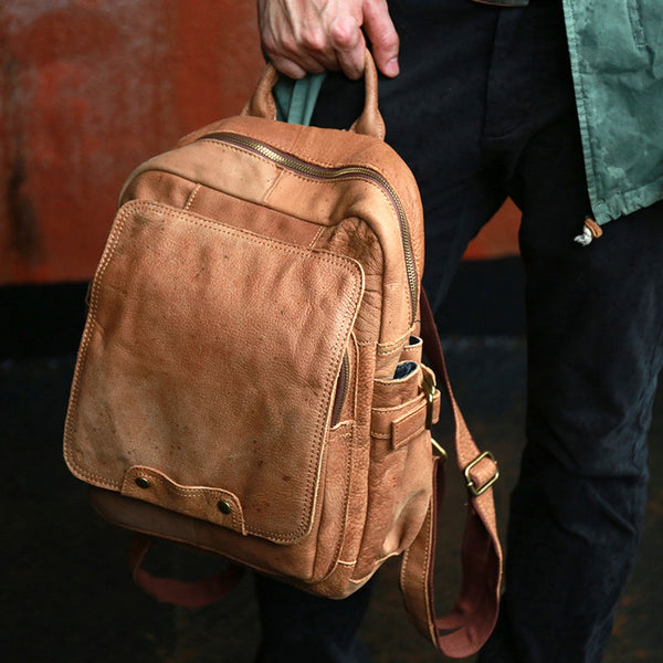 Camel hotsell leather backpack