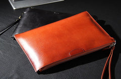Leather Mens Clutch Wristlet Bag Black Zipper Clutch Wallet for Men