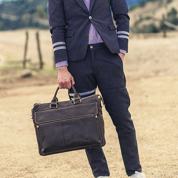 Leather Mens Coffee Briefcase Shoulder Bag Handbag Work Bag Laptop