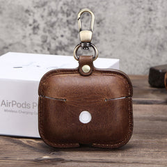 Mens Leather AirPods Pro Case with Keychain Red Leather AirPods 1/2 Case Airpod Case Cover